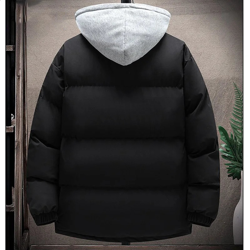 Winter jacket mens thick warm Parkas mens hooded inflatable jacket double cotton padded jacket fashionable casual jacket top 240909