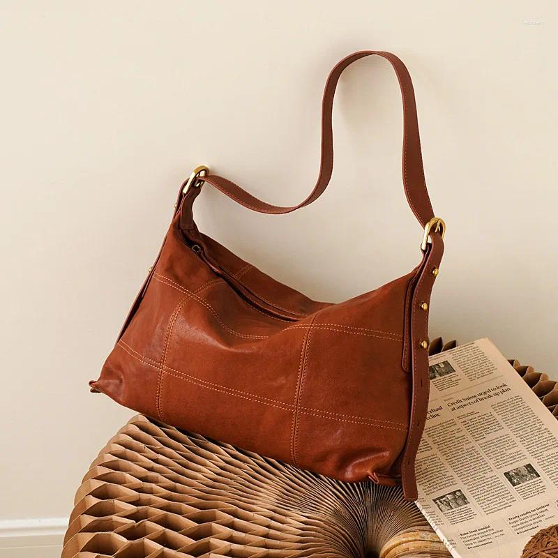 Totes Designer's First Layer Crystal New Plant Tanned Cow Leather Shoulder Bag Urban Simple Solid Color Soft Minimalist St