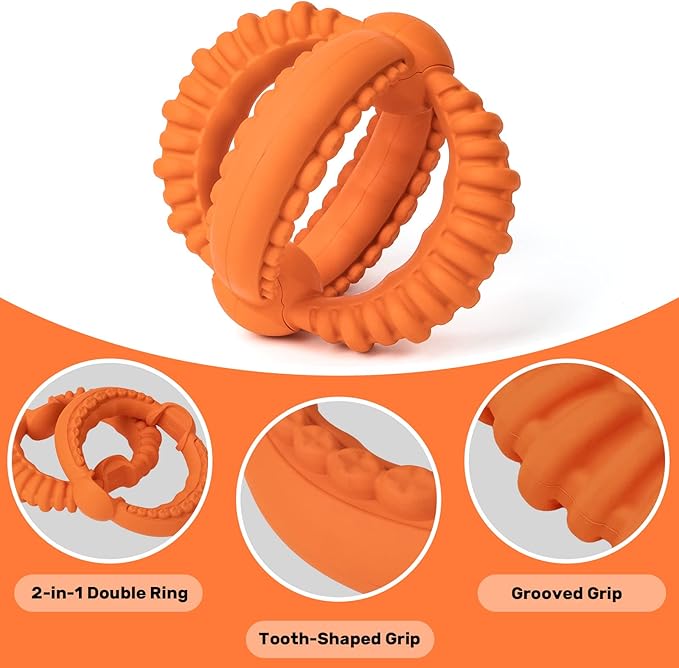 Interactive Dog Toys, Dog Chew Toys with 2 Rings for Large Breed, Detachable Dog Tug Toy with Nature Rubber for Teeth Cleaning and Fetch Training