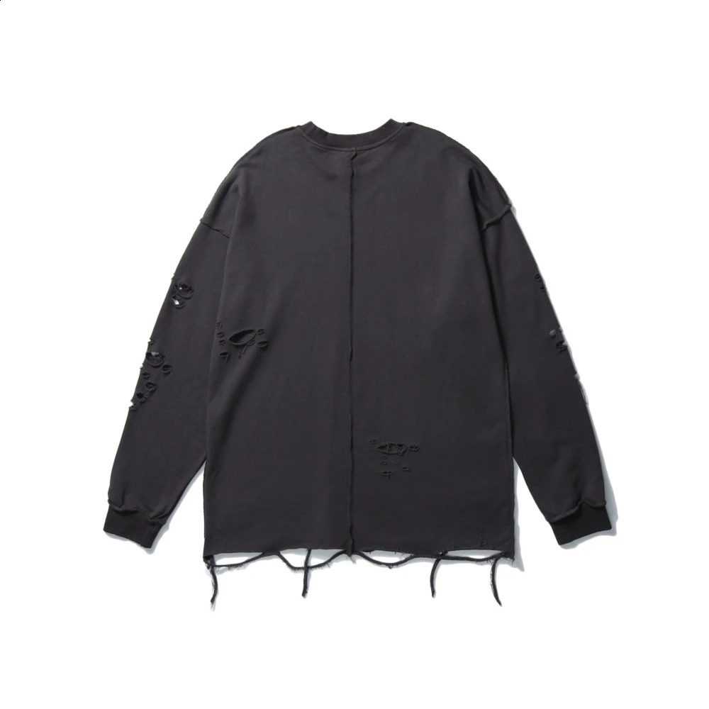 Long sleeved ripped sweatshirt with shoulder drop Sloth Goth Streetwear Ripped Holes Pulleys mens spring Grunge clothing top 240905