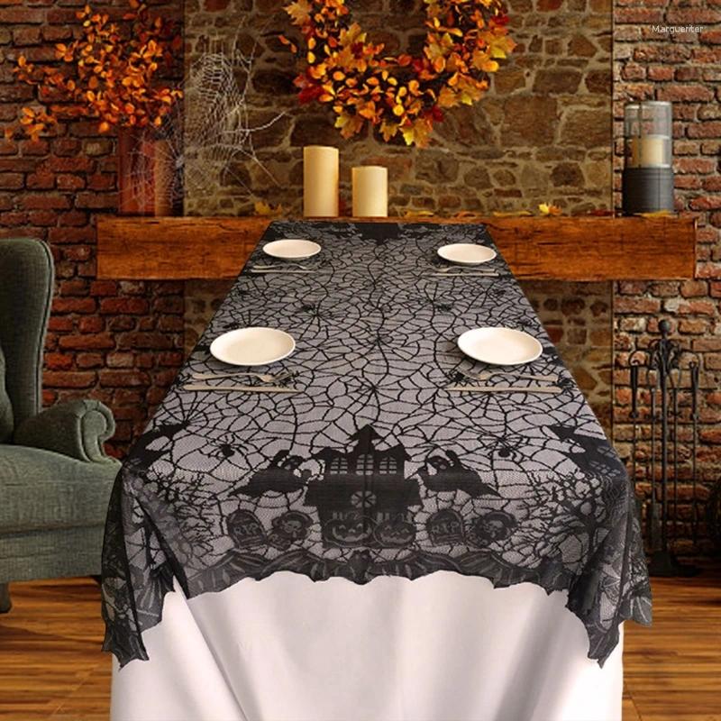Table Cloth Halloween Party Tablecloth 53x69inch Festival Black Lace Cover For Spooky Decoration Fit 6 8ft Tables M68E