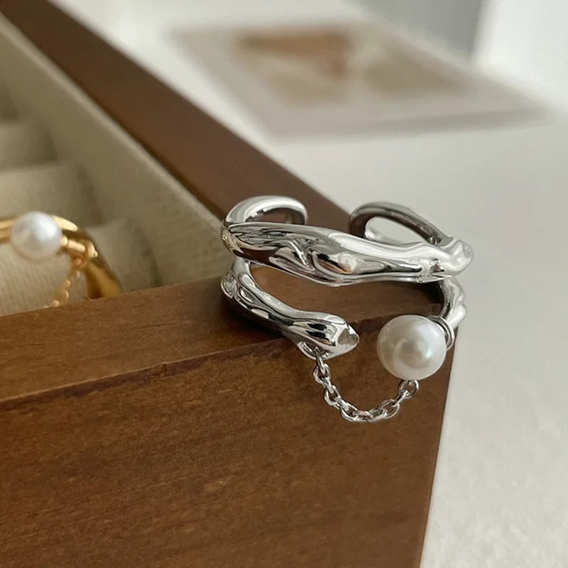 BF CLUB 925 sterling silver ring womens jewelry gold pearl finger open retro handmade ring birthday gift allergy 240909