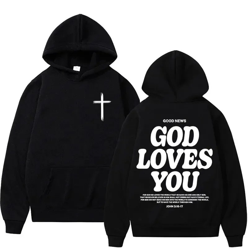 Harajuku Aesthetic Christian Jesus Church Hoodie Bible Verse God Loves You Hooded Men's Women Vintage Sweatshirts Streetwear