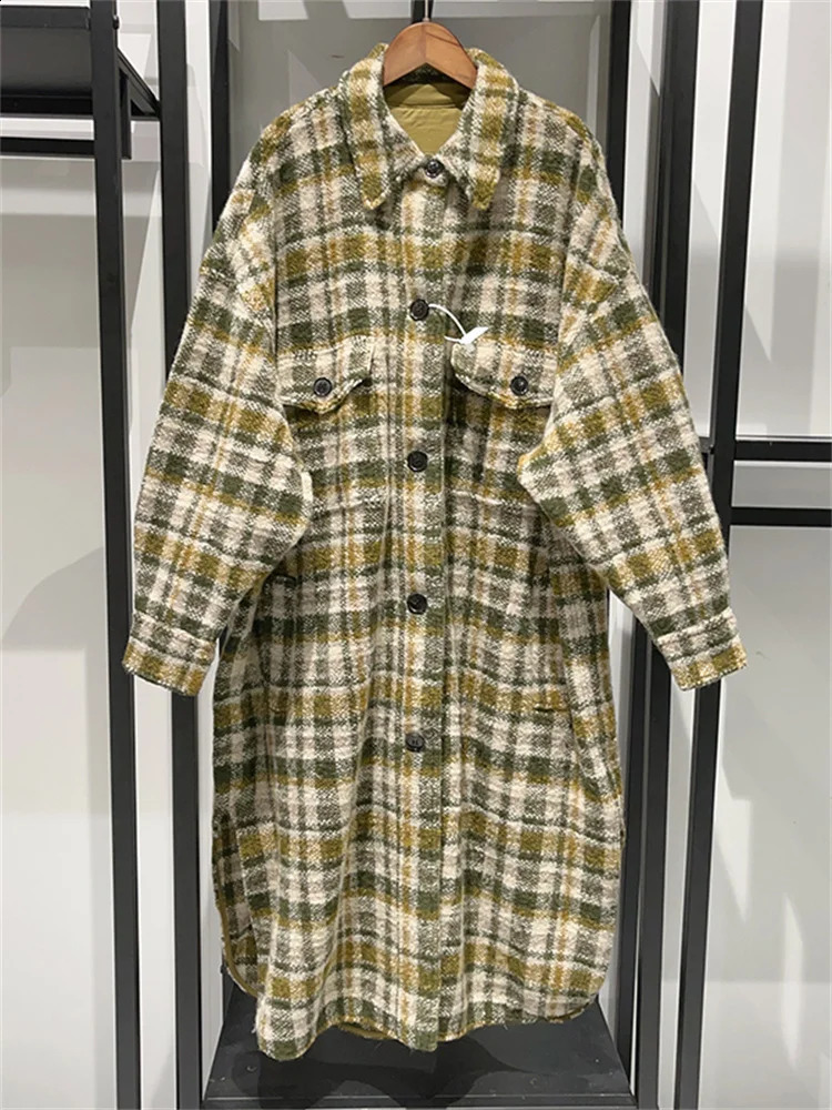 Womens wool plain weave medium length coat autumn and winter womens lapel single chest long coat 240909