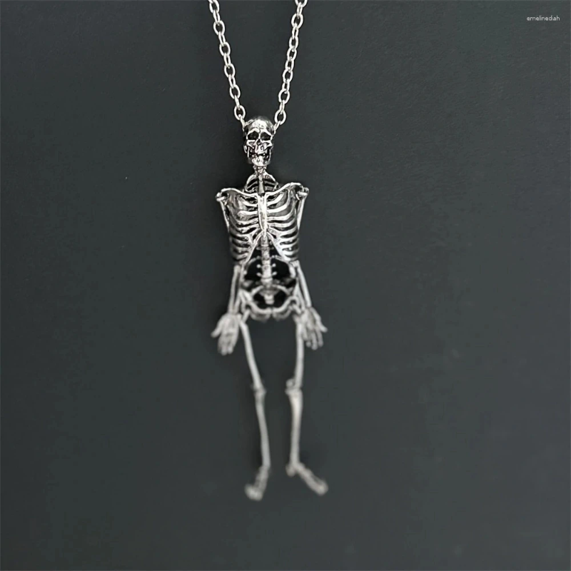 Pendant Necklaces 1pc Oversized Movable Human Skeleton Necklace Suitable For Men's Gothic Punk Style Halloween Hip-hop Jewelry