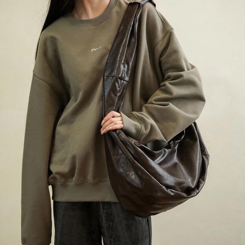 Totes New Oversize Soft Women Shoulder Bag Casual PU Leather Crossbody Bags For Wide Strap Tote Designer Half Moon Hobos 2024