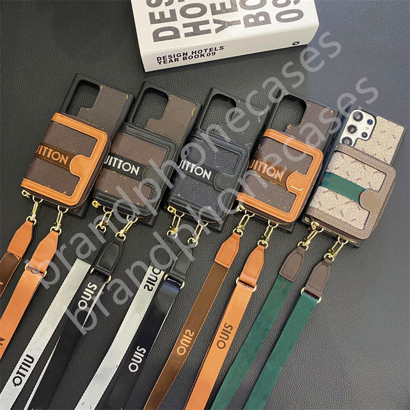 Luxury Phone Case for iPhone 16 15 Pro Max 14 Pro 13 12 11 15 Plus Samsung s24 ultra 5G s23 plus s22 Note 20 Case Card Holder Bag Crossbody Zipper Coin Purse Wallet Case Strap