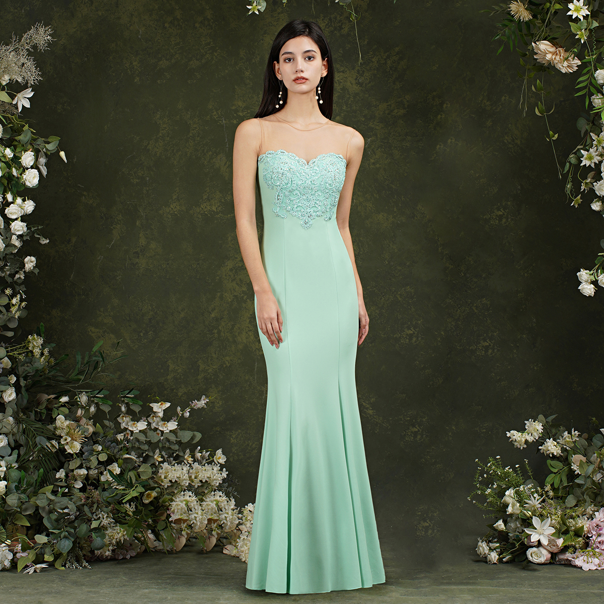 Sequins Bridesmaid Formal Prom Evening Gowns Thigh-High Split Strappy Lace-Up Back Long Train Party Dress Cps1899 0220