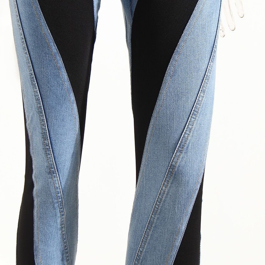 designer jeans deconstruction splicing spicy girl contrasting color splicing high waist slimming slim fit jeans pants