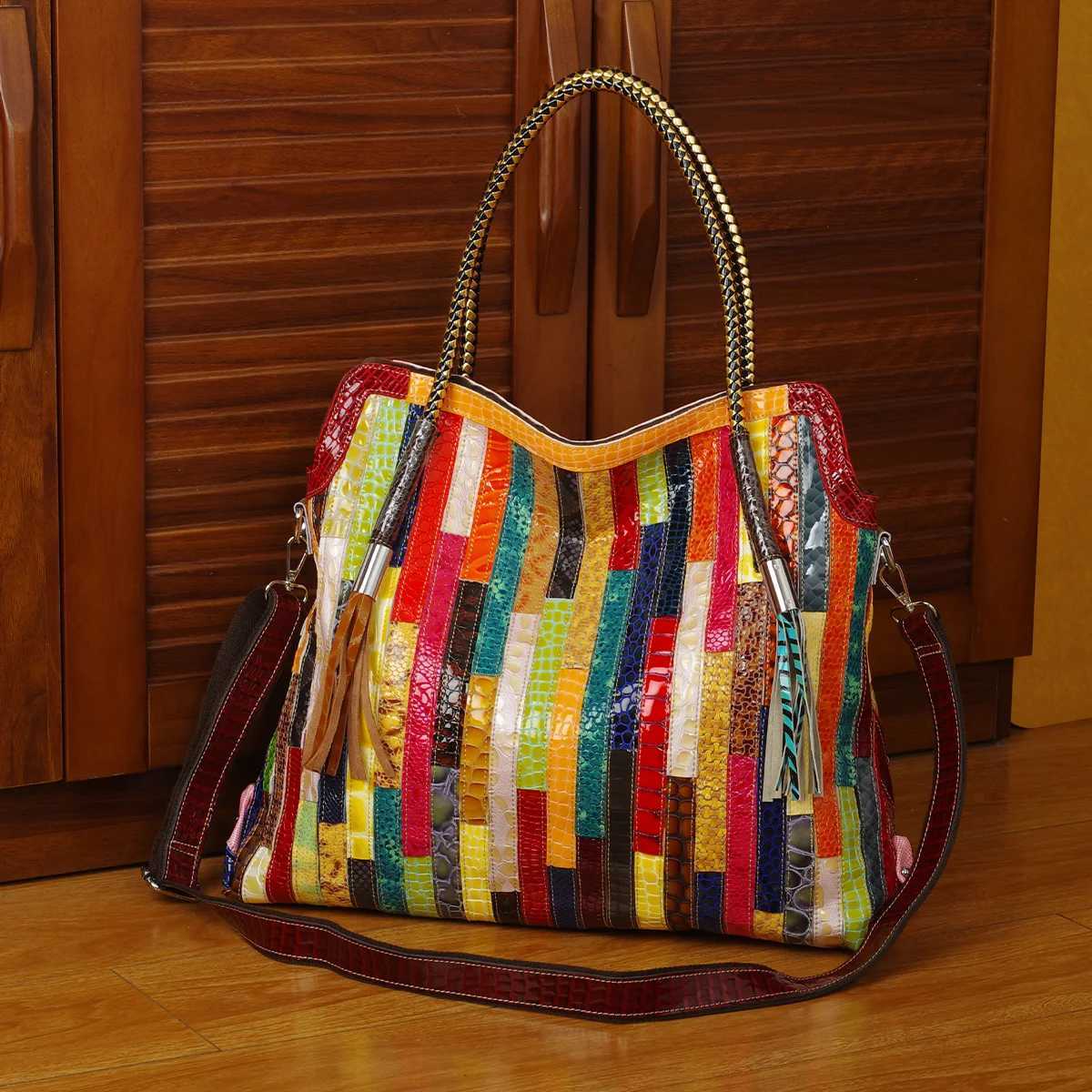 Leather Snake Fringe Stripes Random Color Woven Ethnic Style Shoulder Crossbody Women s Bag 240910