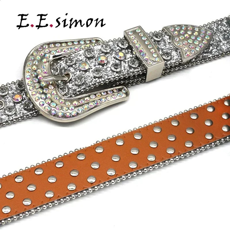 Rhine Stone with Stud Skull Womens Belt er Jeans Supplier Belt White Black 240909
