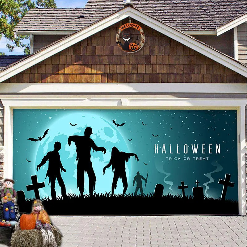 Happy Halloween Garage Door Banner Mural Horror Pumpkin Horror Halloween Garage Door Banner Mural Halloween Decoration 240909