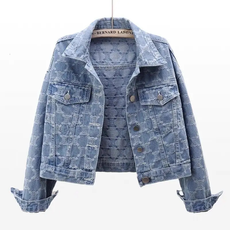 Denim Women's Jacket 2024 Autumn/winter Style Embroidery Jacquard Cropped Loose-fit Versatile Tweed Jacket Top For Ladies