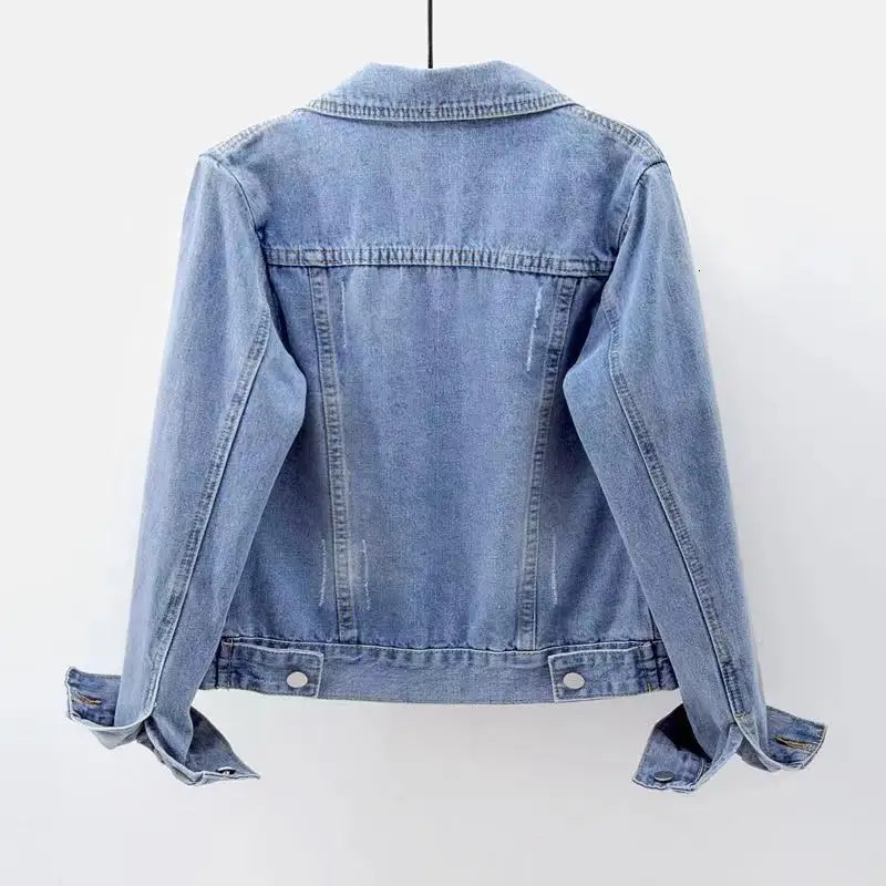 2024 Spring Autumn New Denim Jacket Women's Cropped Versatile Slimming Long Sleeve Solid Color Student Top Sihouette Smoothers