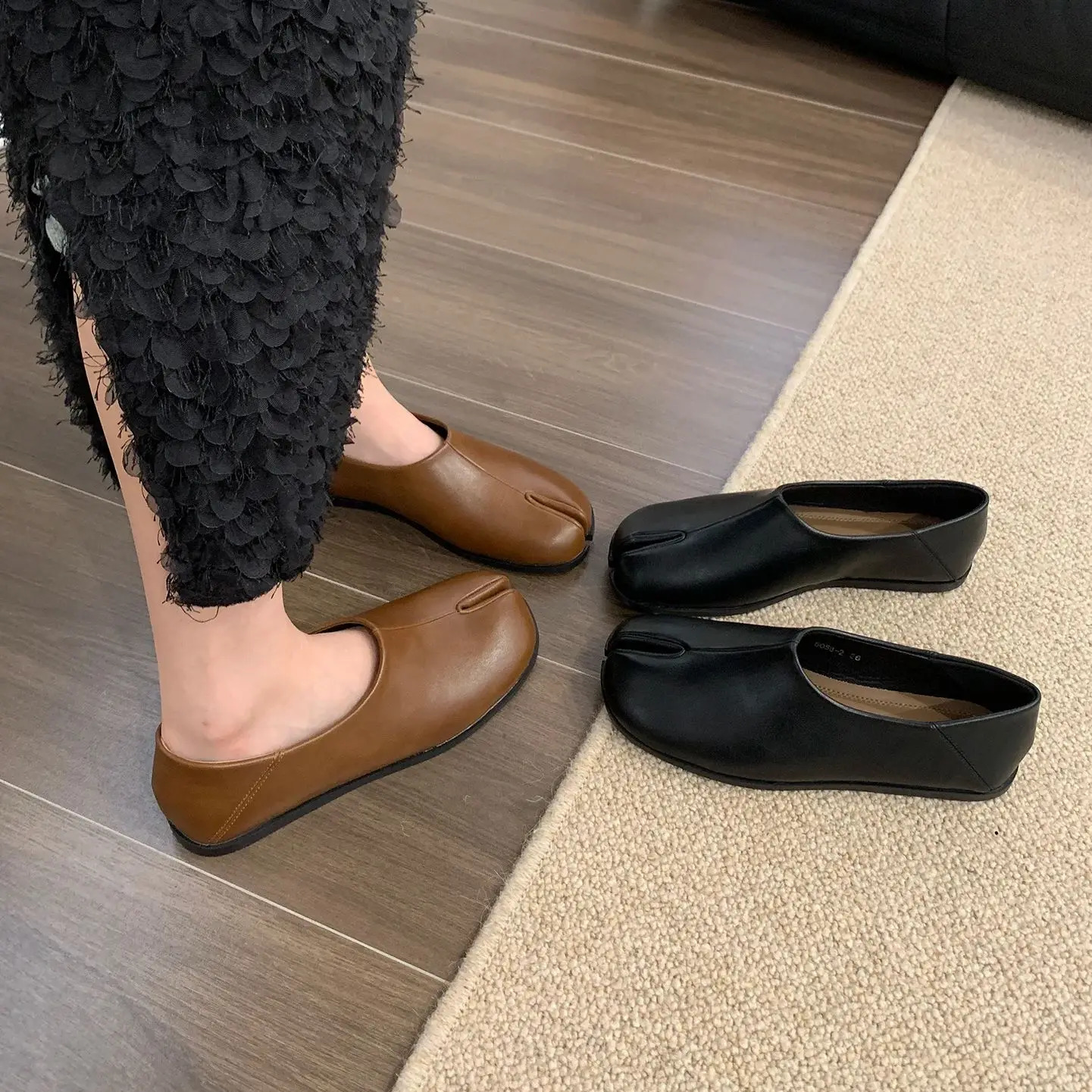 Bailamos Women Tabi Ninja Flats Split Slippers Round Toe Shallow Lazy Slip On Boat Mules Shoes Soft Loafers Mujer 240906
