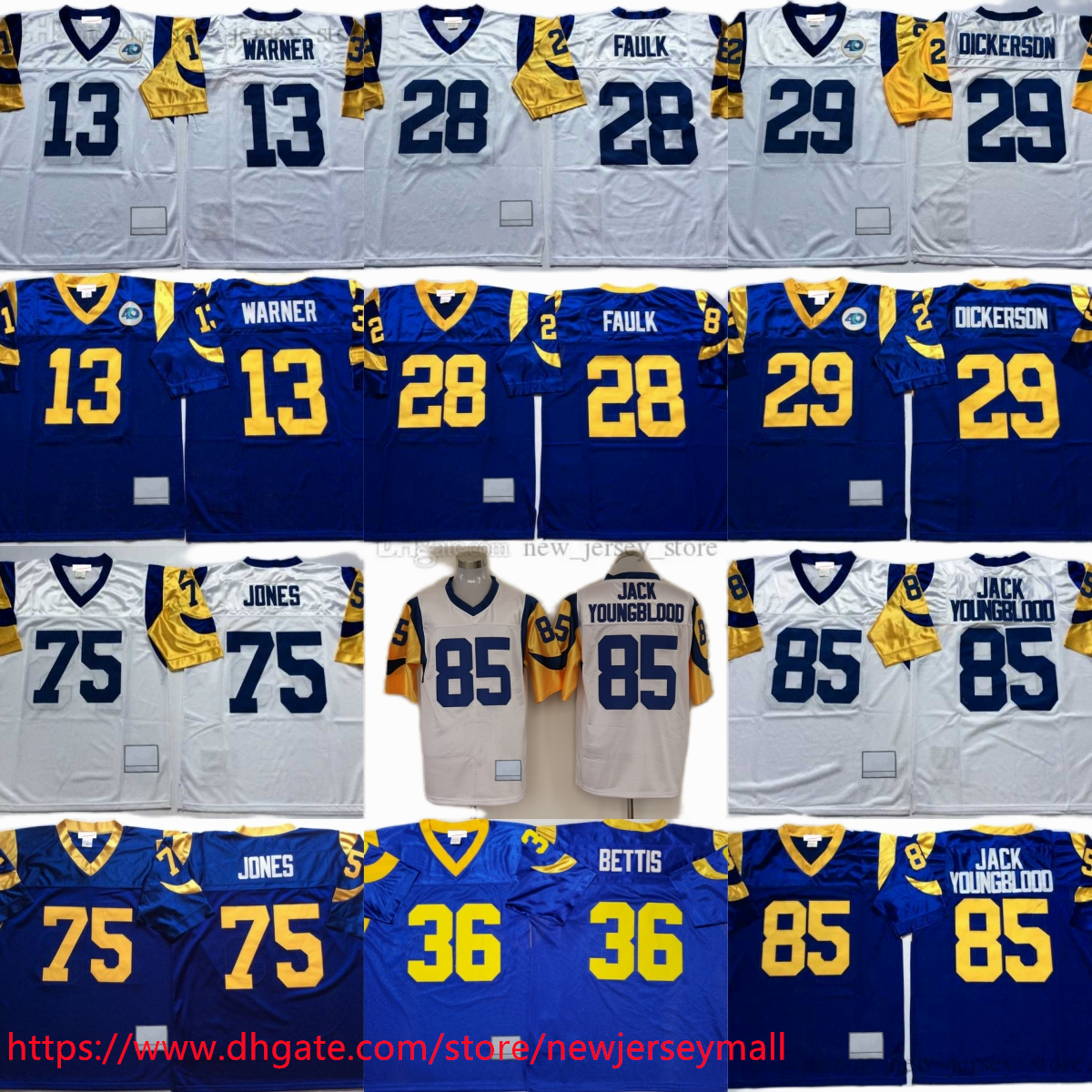 Custom S-6XL 1985 Throwback Football 29 Eric Dickerson Jersey Retro Vintage 36 Jerome Bettis Jack Youngblood Marshall Faulk Kurt Warner Deacon Jones Jersey