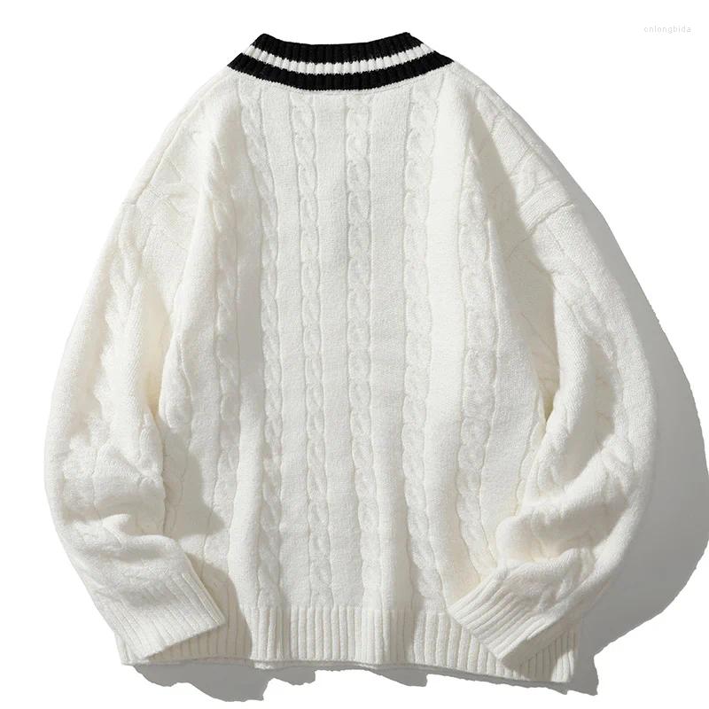 Men's Sweaters Autumn Winter V-neck Sweater Men Fashion Brand Solid Color Long-sleeved Male Knitted Pullover