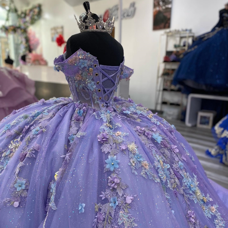 Lavender Princess Quinceanera Dresses Off the Shoulder Ball Gown Sweet 16 Dress Appliques Lace Tull Birthday Party Vestidos 15 De