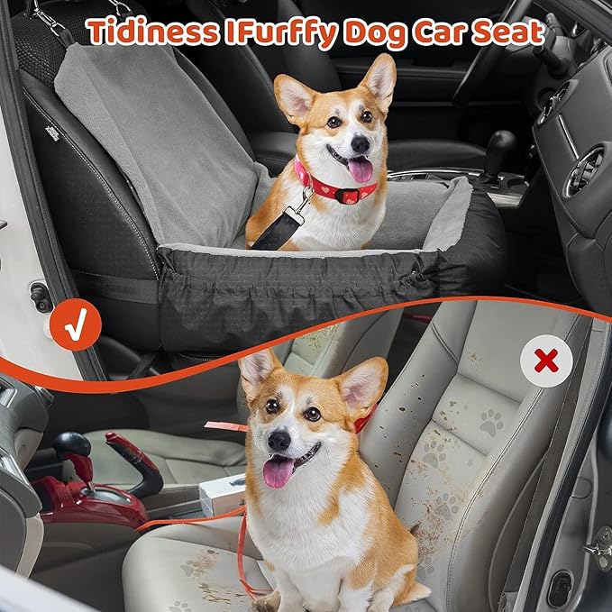 Pet Car Seat with Storage Pockets and Clip-On Safety Leash, Washable Coral Fleece Dog Booster Seat for Small Medium Dogs, Small Dog for Travel Dog Car