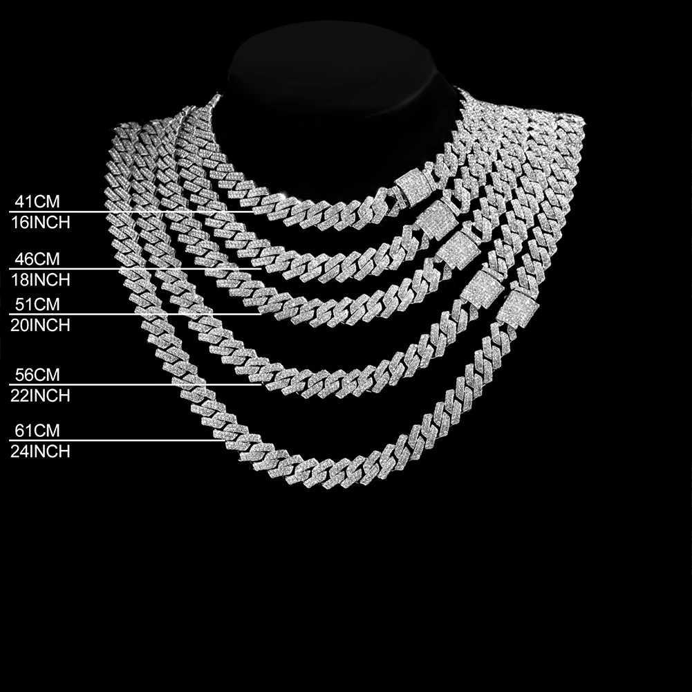 Hiphop Iced Out 2 Row Rhinestones Cuban Link Chain Mens Necklace Bling AAA Micro Prong Cuban Chain Choker Necklace Gift JewelryX240919