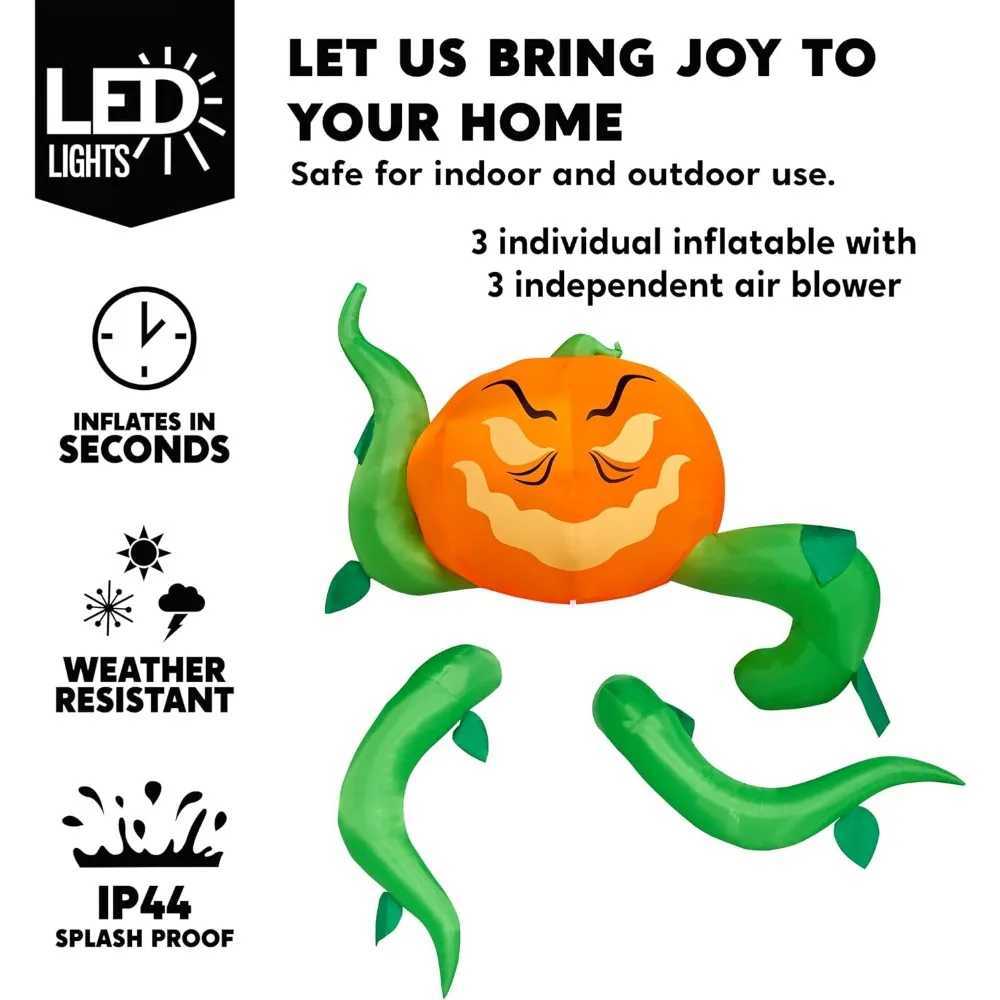 Halloween window decoration with built-in LED inflatable pumpkin head with tentacles and Halloween party supplies on the outsideX240910