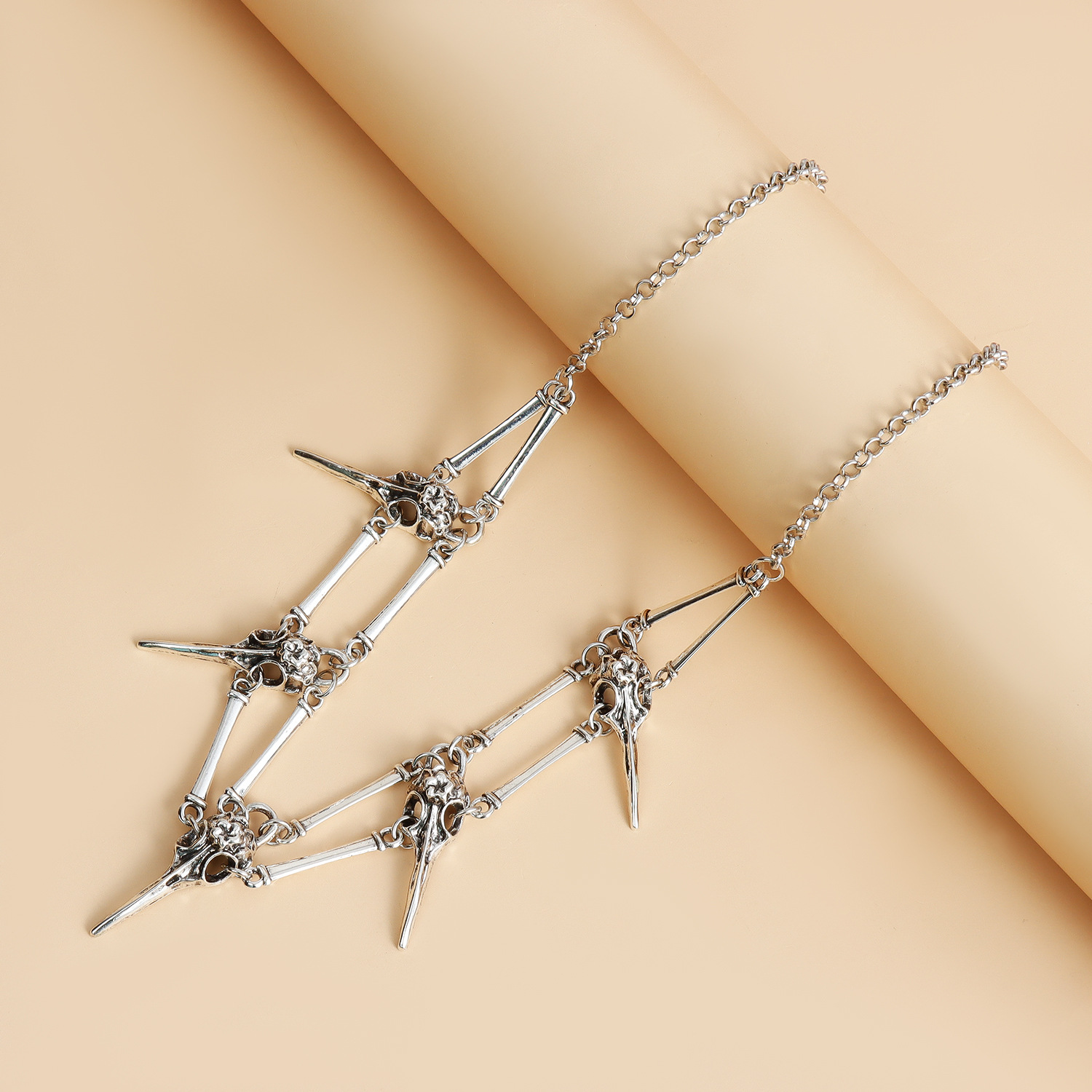 Vintage Gothetic Punk Stainless Steel Choker Jewelry For Women Bird-Headed Skull Necklace for Witches - Evil Skeleton Necklaces Accessory Halloween