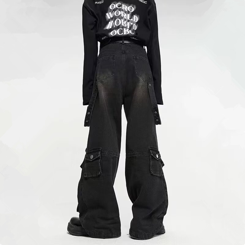 2024 Y2K Streetwear Multiple Pockets Baggy Cargo Jeans Pants For Men Clothing Vintage Loose Women Denim Trousers Pantalon Homme