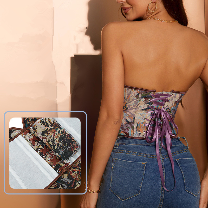 Multicolor Vintage Women's Oil Painting Inspired Renaissance Jacquard Overbust Corset XS-XXL