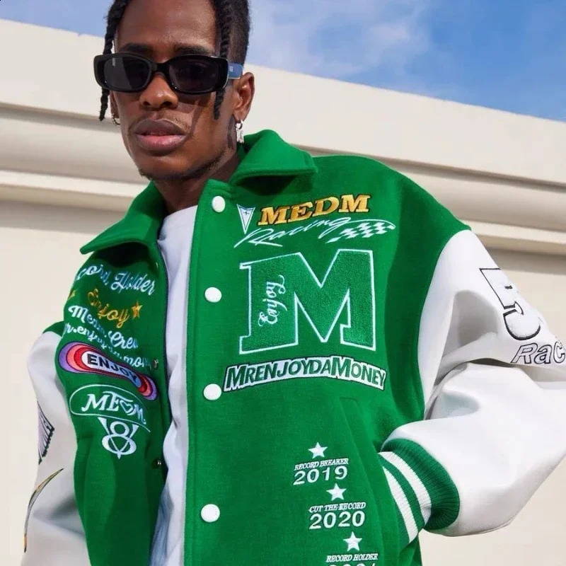 American mens high street jacket Ins style embroidered couple baseball uniform retro loose autumn and winter fashion 240903