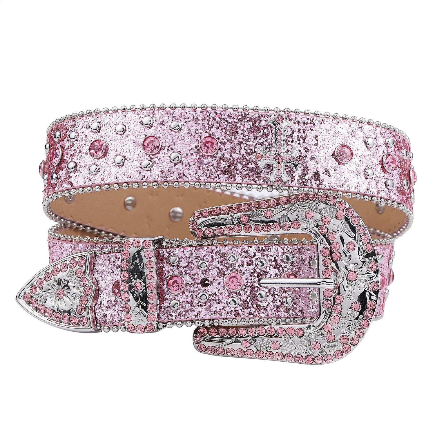 Pink Yokogawa Rhinestone belt sparks punk rock infused mens jeans belt 240909
