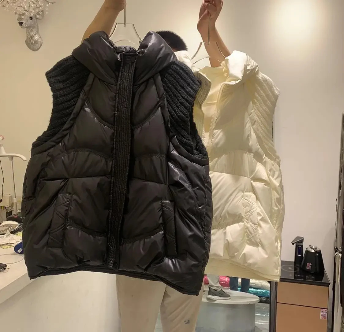 winter womens down jacket hooded casual fashion knitted sleeves white duck highend sleeveless vest 240910