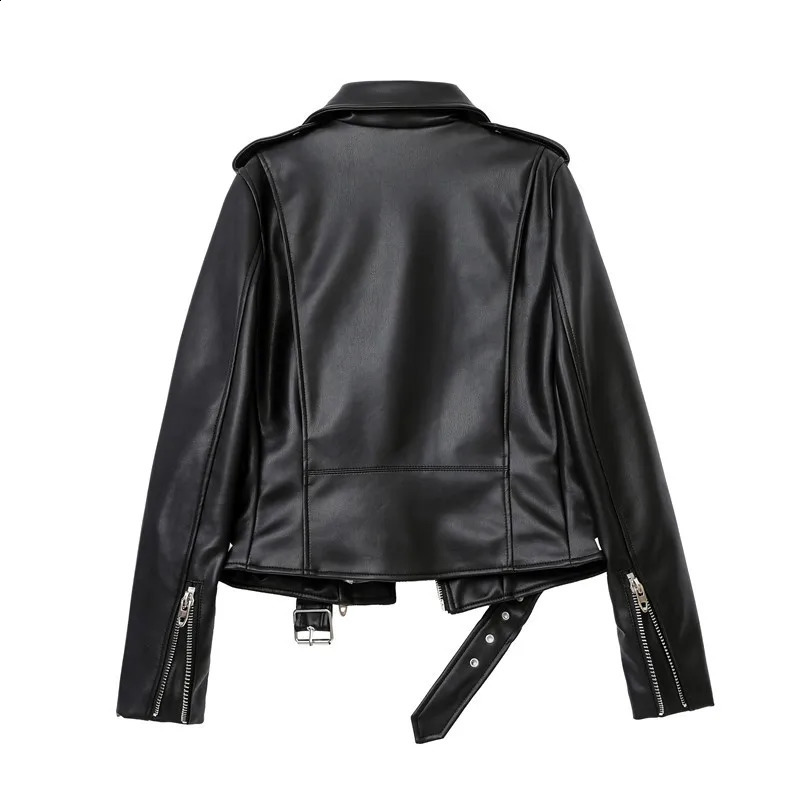 ZVRI Spring/Summer Artificial Leather PU Jacket with Womens Collar Motorcycle Jacket and Black Zipper Bicycle Jacket 240909