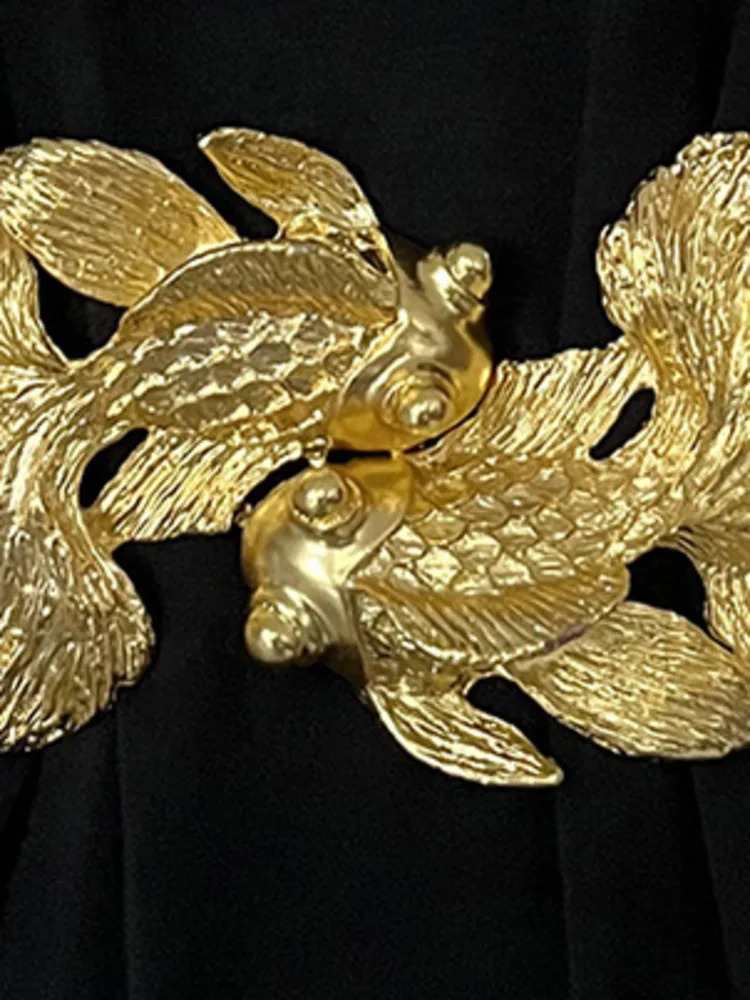 Lanmrem Retro Goldfish Womens PU Metal Buckle with Adjustable Full Match Fashion Street 2024 Arrival 2YA108 240909