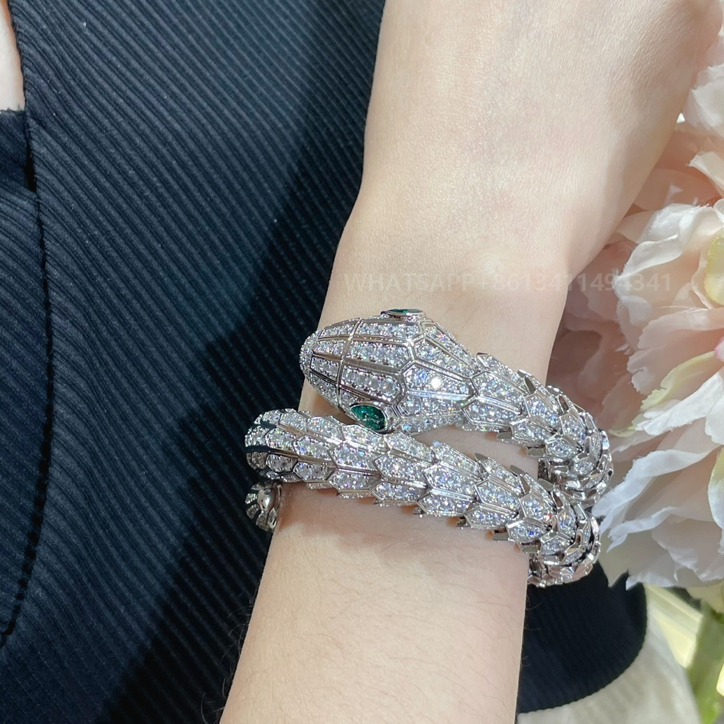 Designer BIG snake bangle silver inlaid zircon elastic Wide snake bracelet counter quality TOP with box S063