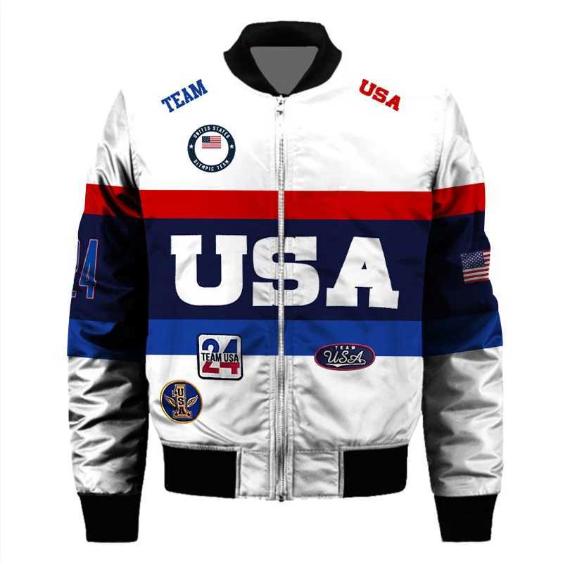 Men's Jackets 2024 US Opening Ceremony Team Uniform Super Large Mens and Womens Bomber Jackets Fashion Autumn and Winter Cotton Jackets J240909