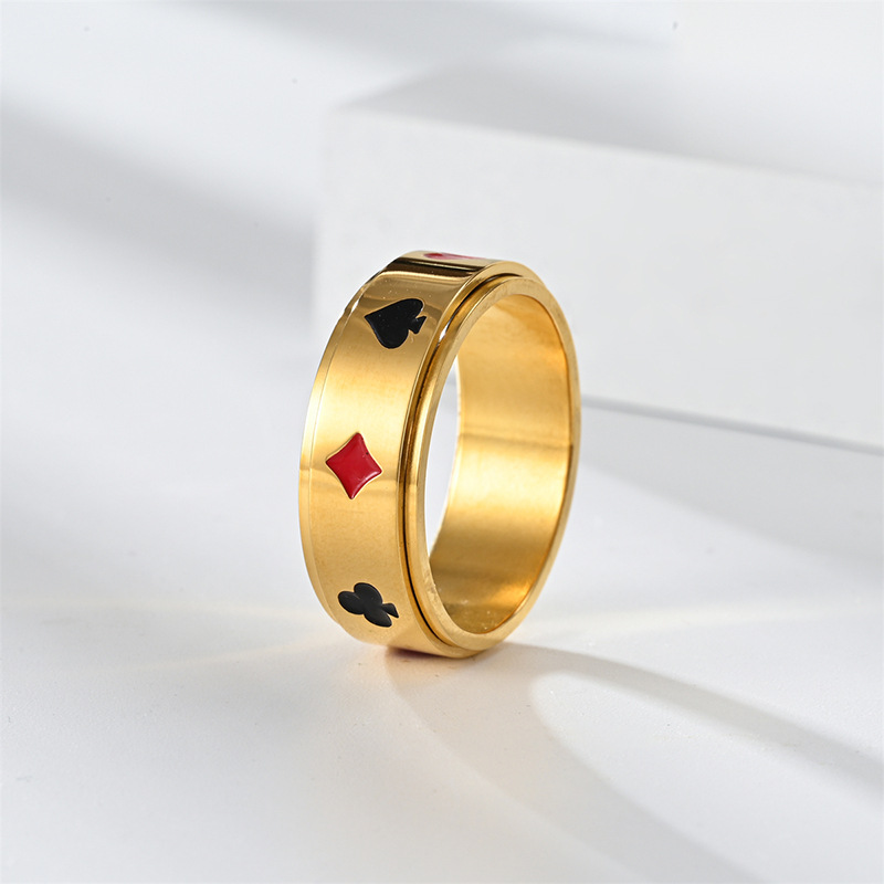 Top Quality Stainless Steel Spinner Poker Ring for Men Women Black Gold Silver Lucky Card Band Ring Cool Jewelry Gift Super Designer Size 6-12