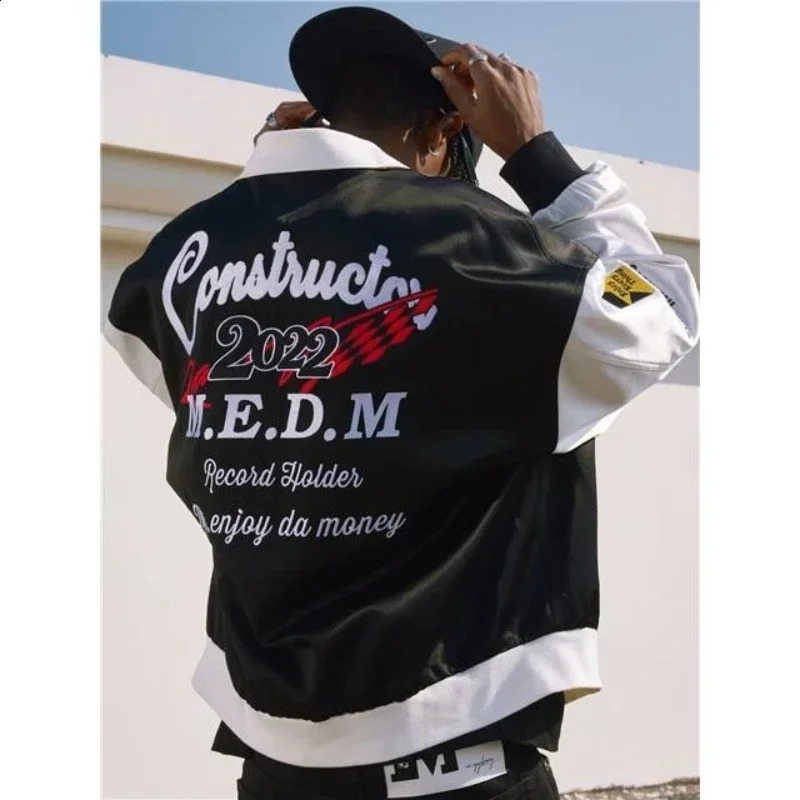 American mens high street jacket Ins style embroidered couple baseball uniform retro loose autumn and winter fashion 240903