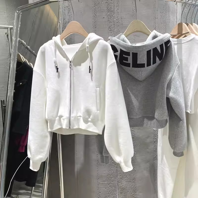 Women's Hoodies & Sweatshirts Designer Elastic Cuff Women Jacket Loose Short Hoodie Letter Print Zip Hooded