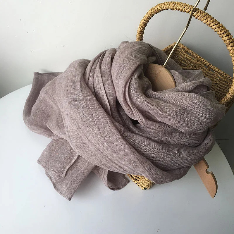 Large Size 100% Linen Scarf Solid Color Plain Long Scarves Shawl Wraps Women Man Winter Warm Foulard Bufandas 240909