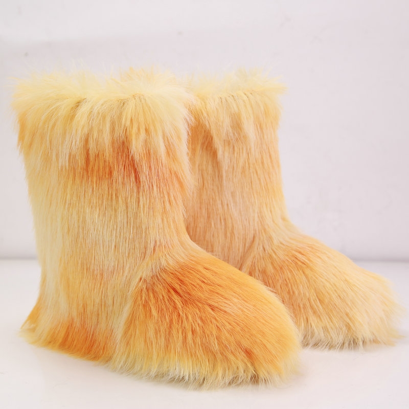 Lanjia- Women Boots Platform Shoes Winter Booties Pink Yellow Green Girl Women Snow Boot Ankle High Fur Snow Shoes 1491B