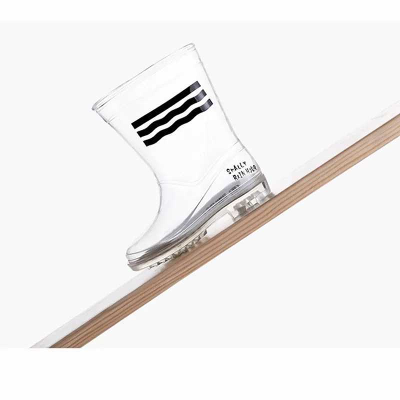 Boots Childrens boys and girls rain boots transparent LD girls waterproof shoes PVC soft rain boots high top student girls and boys rubber rain boots 
