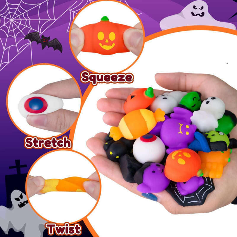 25PCS Halloween Squishies Mochi Animal Squishy For Kids Antistress Ball Squeeze Party Favors Stress Relief Toys Gift Blind Box Toys