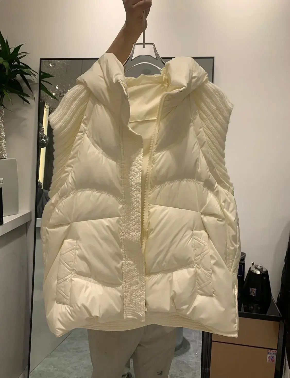 winter womens down jacket hooded casual fashion knitted sleeves white duck highend sleeveless vest 240910