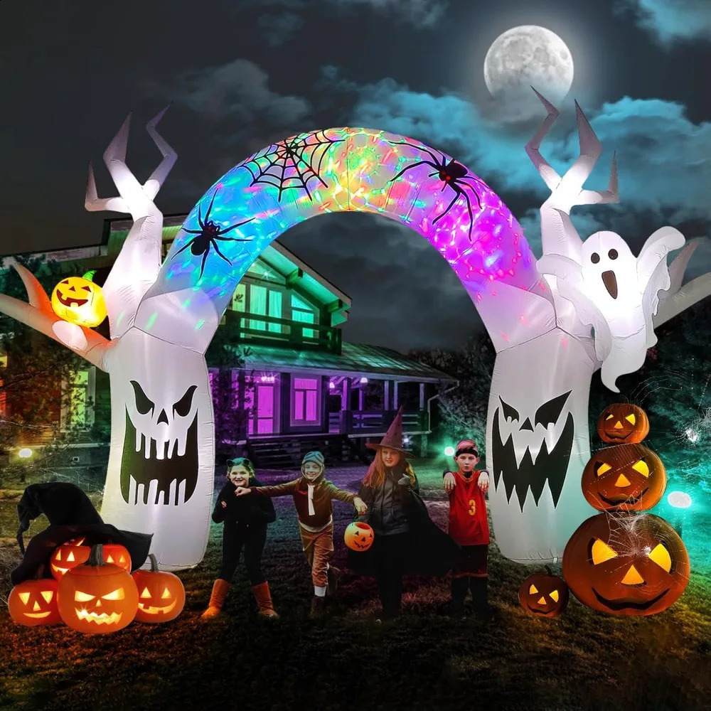 17FT Halloween Inflatable Decoration Colorful Pumpkin Ghost Decorations with Build-in LEDs for Party IndoorHalloween Decor 240906