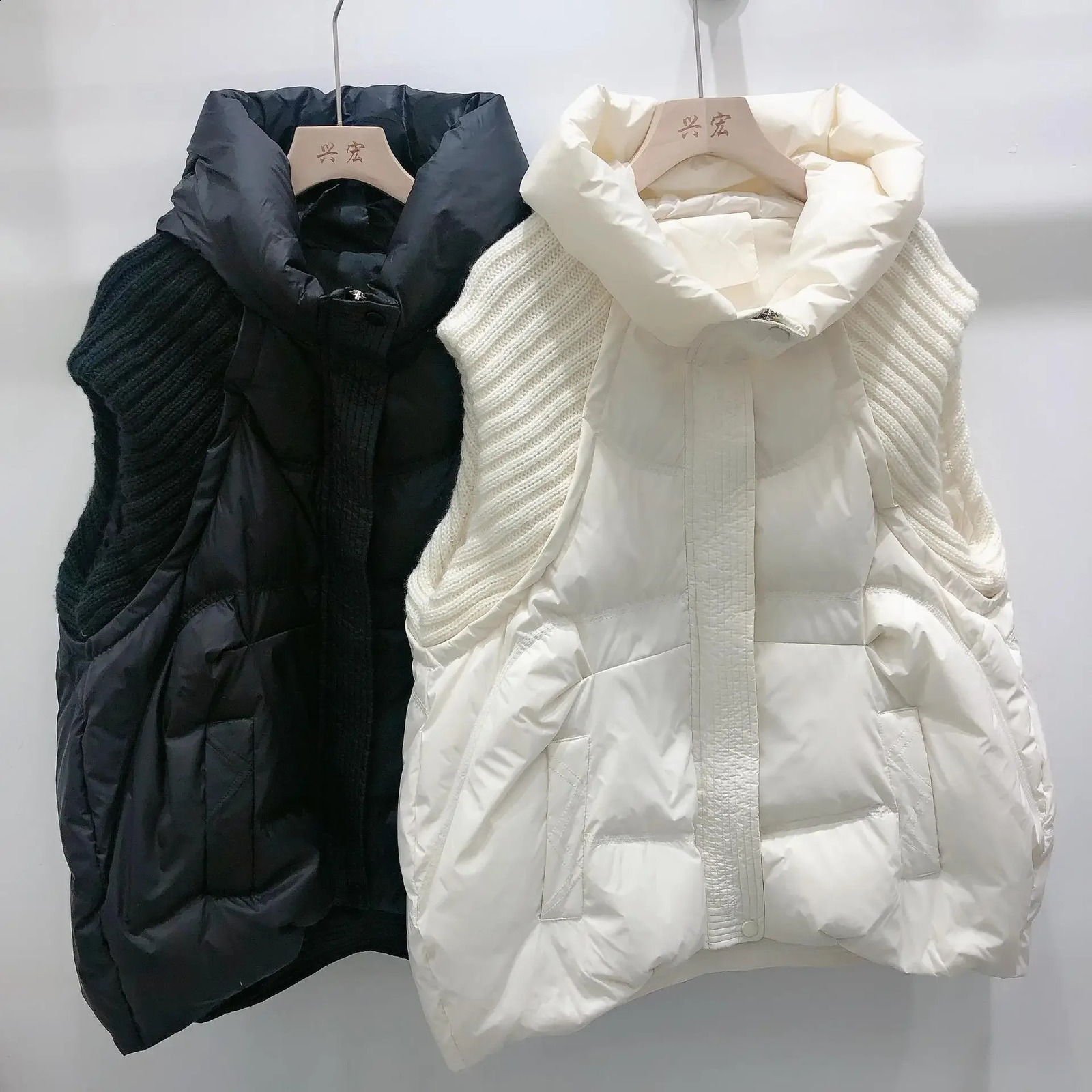 winter womens down jacket hooded casual fashion knitted sleeves white duck highend sleeveless vest 240910