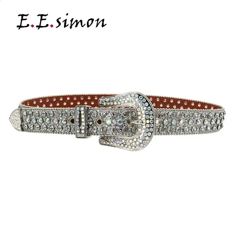 Rhine Stone with Stud Skull Womens Belt er Jeans Supplier Belt White Black 240909