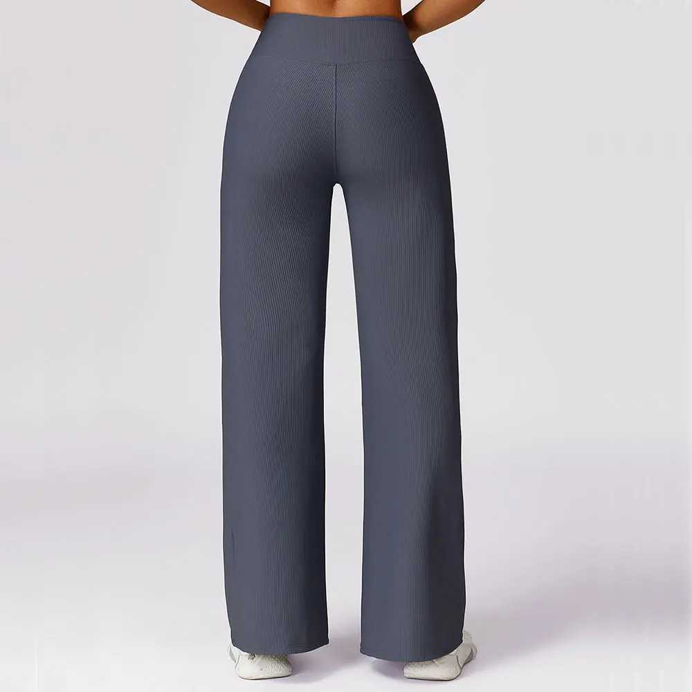 Ribbed Flared Pants High Waisted Casual Pants for Womens Straight Leg Wide Leg Pants Quick Drying Loose Fitting Sports Pants M240910