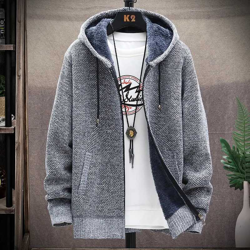 2024 Winter Men Sweater korean Popular Clothes Cardigan Stand Collar Male Casual Zipper Knitted Thick Warm SweatercoatXJ240907