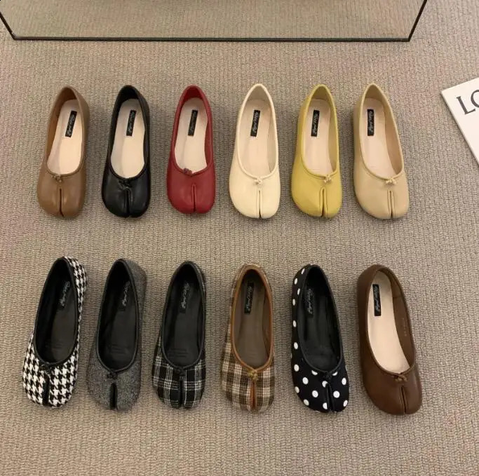 Split toe flats ballet woman slip on loafers soft bottom moccasins sier flat ballerina single tabi ninja women shoes 240906