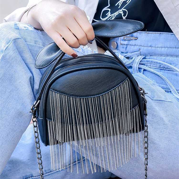 CMM Simple solid color tassel shoulder bag women Korean style trendy brand fashion chain bag PU casual texture crossbody small bag women 240915